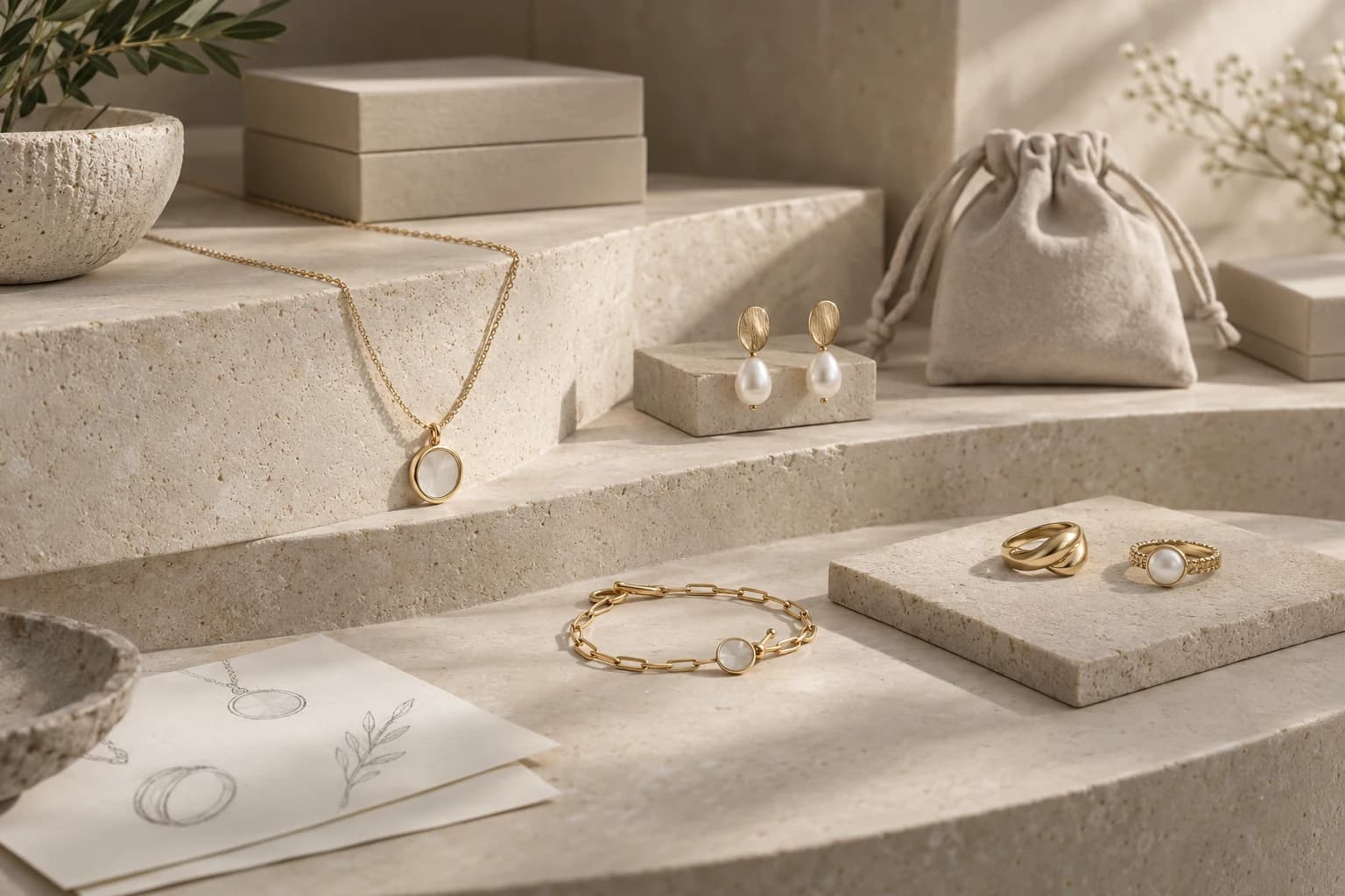 A sophisticated jewelry assortment presented for informed selection rather than brand comparison.