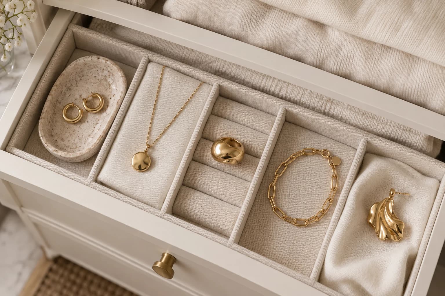 A capsule jewelry composition showing five distinct roles in an everyday collection.